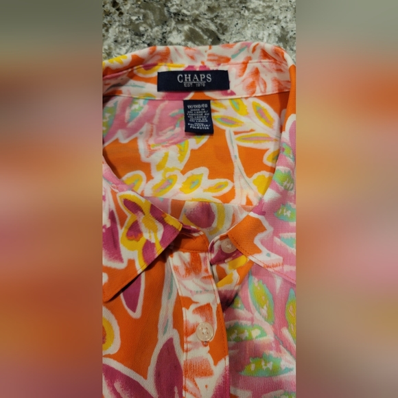 Chaps by Ralph Lauren Georgette Floral Coral Button Blouse Top. Womens Plus 1X - Picture 3 of 4